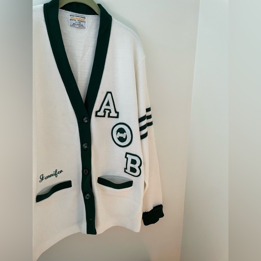 Vintage 60s/70s Bristol Sorority Letterman Cardigan Sweater Alpha Theta Beta 46 - Picture 2 of 8
